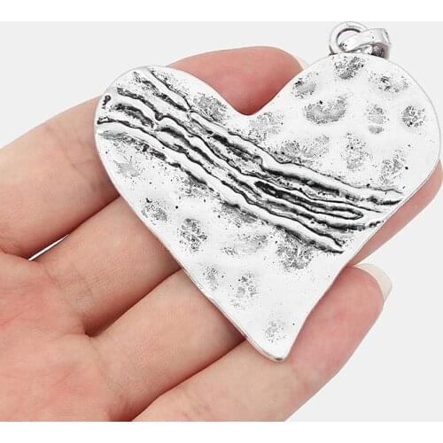 2pcs Large Love River Hammered Heart Charms Pendants for Jewelry Making Findings 69x64mm