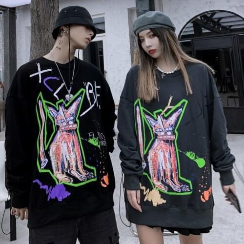 2020 Hip Hop Loose Streetwear Lover Harajuku Sweatshirt for Couple graffiti Print Casual Cotton pullover Plus Size Female Top