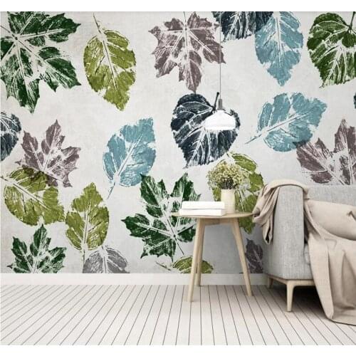 Custom 3d wallpaper murals-modern minimalist hand painted leaves abstract retro nordic decorative painting background wall