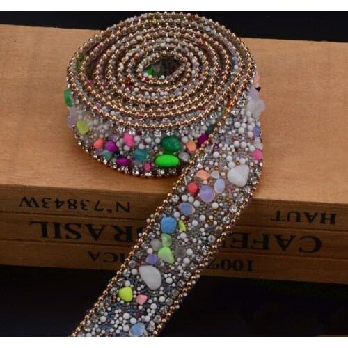 2.5cm candy color Crystal trim Rhinestones Chain Wedding Bridal Applique Strass Mesh Crystal patches for Clothing Home Decor