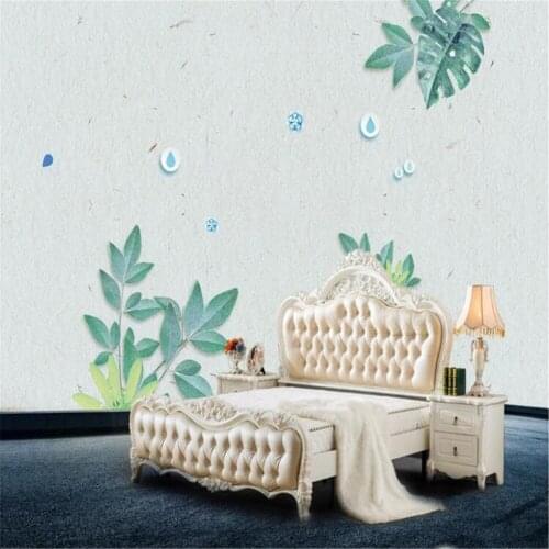 Milofi large wallpaper mural simple small fresh green leaves plants watercolor TV background wall