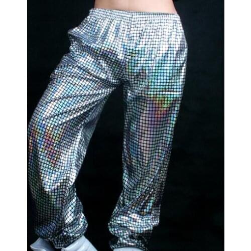 Hot New Hiphop Jazz Casual Straight Pants Female Elastic Waist Fashion Laser Harem Pants Stage Shows The Men And Women Trousers