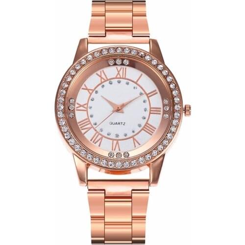 Women Rose Gold Stainless Steel Watch Luxury Female Rhinestone Wristwatches Female Clock Relogio Feminino