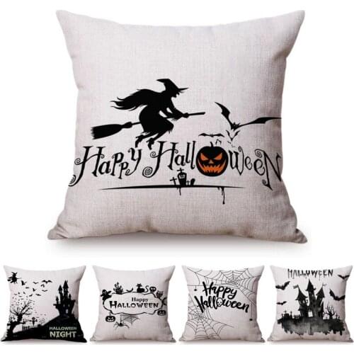 Black Witch Terror Castle Pumpkin Lantern Halloween Decoration Cushion Cover Skull Bat Letter Home Decor Sofa Throw Pillow Case