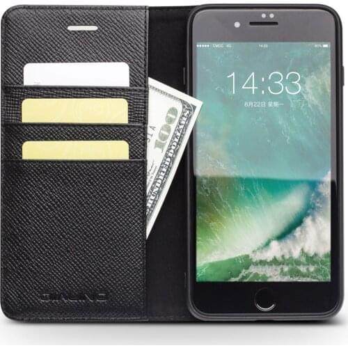 QIALINO Business Genuine Leather Flip Case for Apple for iPhone 7/8 4.7 Handmade Card Slot Back Phone Cover for iPhone 7&8 Plus