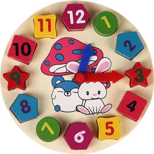 Baby 12 Number High Quality Solid Wood Toy Puzzle Cartoon Color Digital Geometric Clock Childrens Educational Toys Wooden Toys