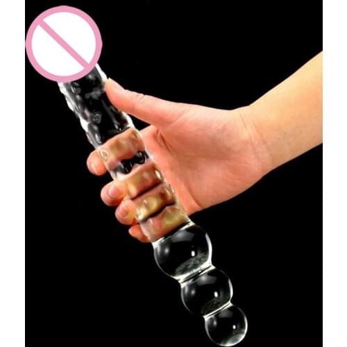 Double End Big Realistic Crystal Dildo Large Anal Plug Huge Glass Dong Female Sex Toy for Women Men Anal Masturbation Beads