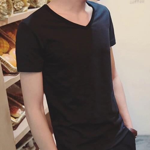 Summer New Mens T-shirts V-neck Fashion Design Slim Fit Solid Color T-shirts Mens Tops T-shirts Mens Short-sleeved T-shirts