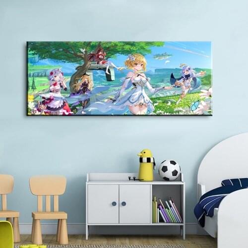Genshin impact Game poster Lumine Paimon Game ​home decor hd painting wall painting bedroom anime Study Bedroom Bafe Wal