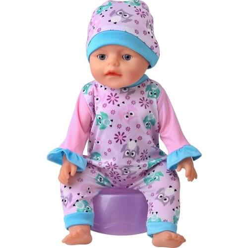 New Pattern Fashion Cartoon Print Jumpsuit Suit Fit 18 Inch American&43cm Baby New Born Doll Clothes Accessories Girls' Toys
