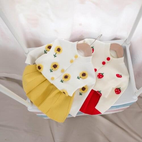 Girls Suit Fall Baby Girls Clothing Sets Winter Knitting Flower Fruit Sweater + Tutu Skirt Infant Girls Princess Knit Tracksuits