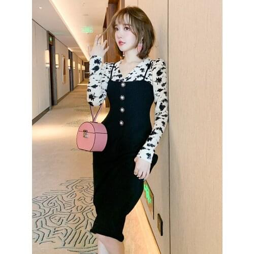 Broken beautiful temperament of restoring ancient ways v-neck shirt + knitting condole belt dress two-piece women High Quality