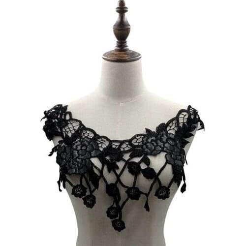 Lastest Black PU Floral Embroidery 3d Flowers Lace Collar Applique Dress Guipure Lace Fabric For DIY Handicraft Sewing Supplies
