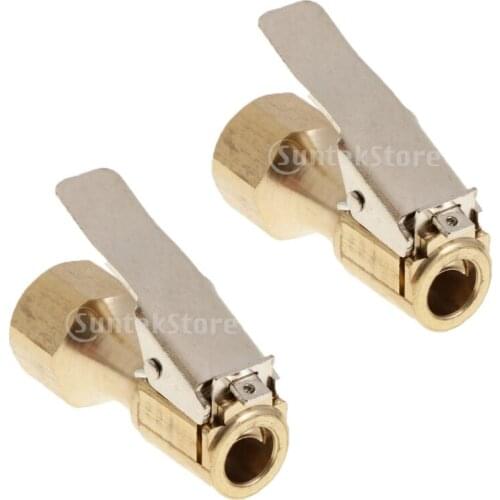 2pcs 1/4" NPT Brass Lock-on Tire Inflator Female Air Chuck with Clip Gold