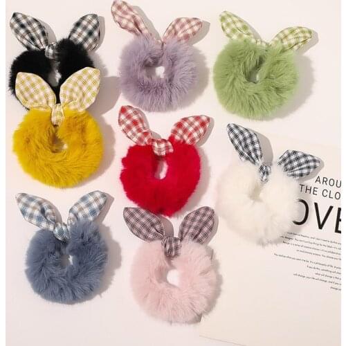 Cute Girls Rabbit Ears Imitation Bunny Bowknot Hair Scrunchies Women Hairband Rubber Band Circle Simple Tie Hair PonyTail Holder