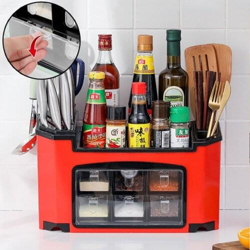 Multifunctional Kitchen Storage Rack Seasoning Box Bottle Storage Box Rack Organizer Container Knife Tableware Shelf Holder