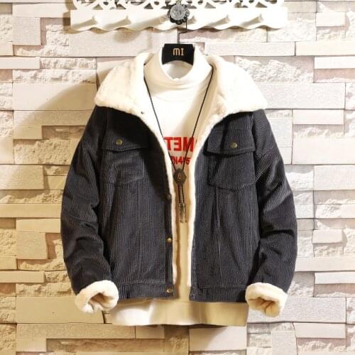 2018 Winter Thicken Warm Wool Coat Men Corduroy Jacket Man Jackets and Coat Trendy Warm Fleece Thick Denim Jacket Plus Size 5XL