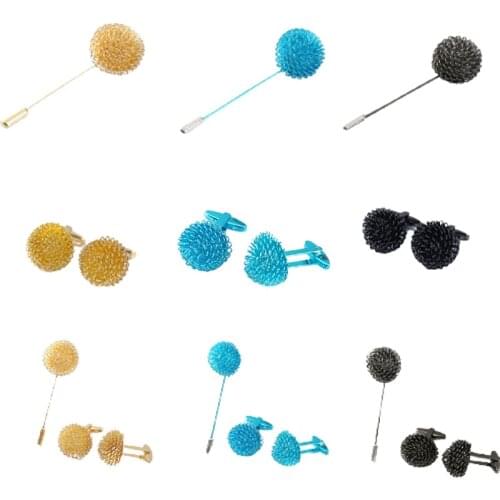 Mens French Cufflinks Brooch Set Business Banquet Wedding Dress Shirt Buttons Fashion Round Flowers Cuff Links Gifts for Men