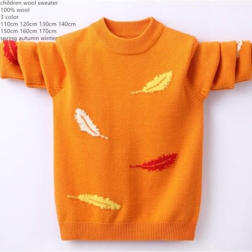 Naizaiga 100% Australia wool print leaf orange light blue and lake blue boy thick sweater girl winter pullovers FMBR36