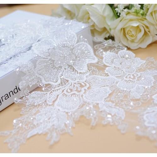 New Handmade White Wedding Beaded Car Bone Lace Clothing Accessories 2Yard/pack