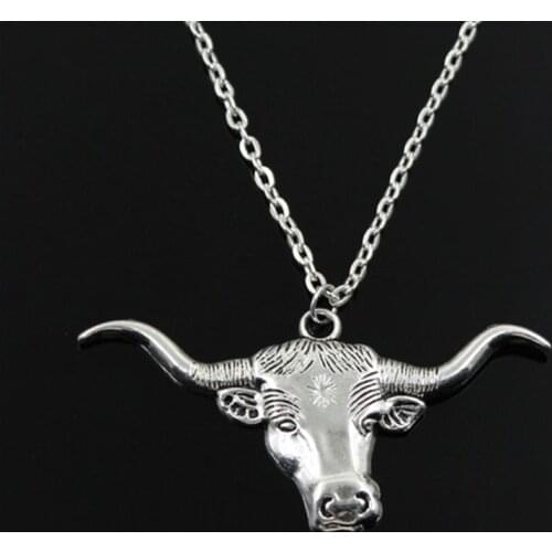 New Fashion Longhorn Bull Steer Head Pendants Round Cross Chain Short Long Mens Womens Silver Color Necklace Jewelry Gift