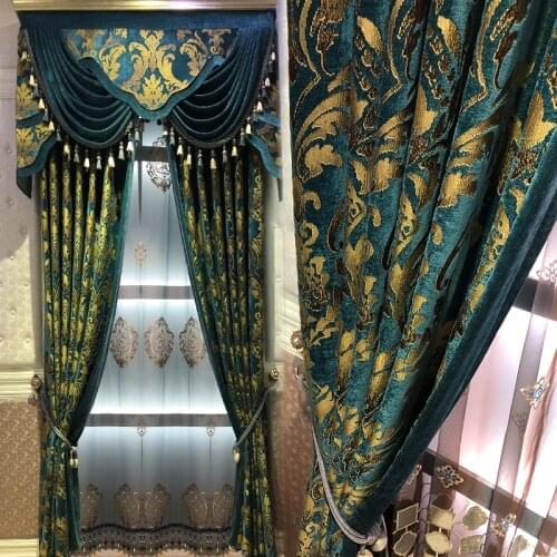 New European American jacquard thickened chenille living room bedroom sunshade French window shading curtain fabric luxury