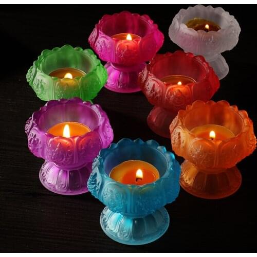 Wholesale Buddhist articles -efficacious HOME family Protection Talisman- 7 Colored Glaze Lotus lamp holder Holy water cup