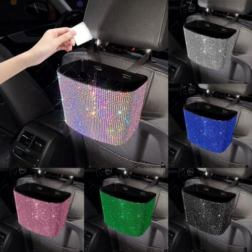 Car Seat Organizers and Storage Garbage Bin Trash Cans Box Interior Styling Diamond Accessories Auto Decor Pink Red Black Green