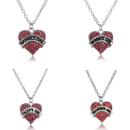 Crystal Letter Heart Pendant Necklace NANA Mommy Daddy Grandmas Girl Family Gift Family Jewelry Charm Sweaters Necklaces