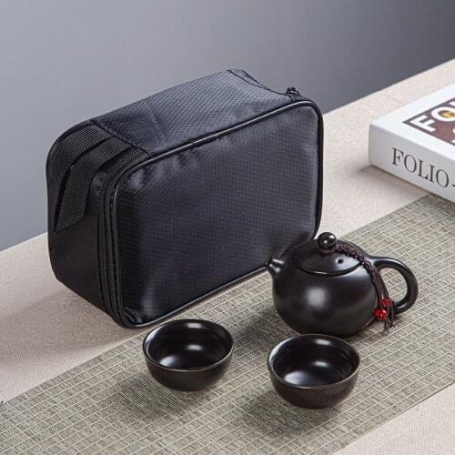 Portable Travel Outdoor Tea Set Ceramic Teapot Cup Kettle Chinese Kung Fu Puer Tea Set Teaware Souvenir Gift
