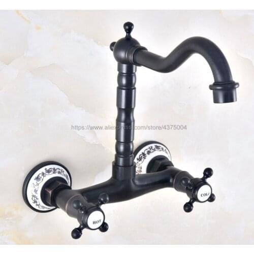 Swivel 360 Bathroom Bathtub Faucet Wall Mount Oil Rubbed Black Bronze Basin Sink Faucet Mixer Tap Nnf460