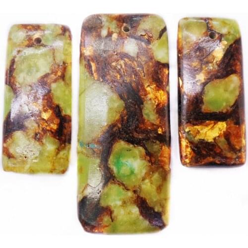 3Pcs/set 50x20x7mm/35x15x6mm Yellow And Bronze Sea Sediment Jasper & Pyrite Oblong Pendant Bead DIY Jewelry Accessories S900