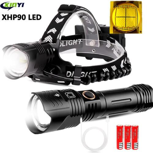 2020 Most Powerful XHP90 Led headlamp USB Rechargeable LED Flashlight Headlight 3Mode Zoom head lamp torch Lantern for Camping