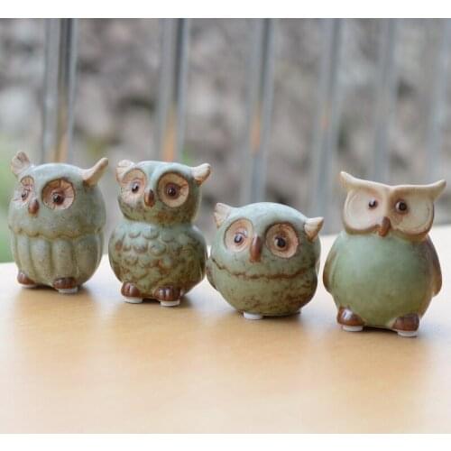 Ceramic owl home decor arts and crafts creative gifts mini lovely Decoration night owl ornaments friend gift 4pcs/set