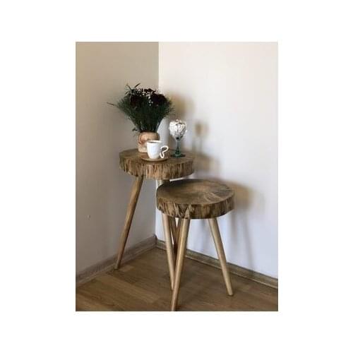 Modern lux Round Natural Wood Log Zigon Coffee table 2'li coffe table