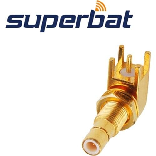 Superbat 10pcs SMB Thru Hole Jack Right Angle Nut Bulkhead PCB Mount 50 Ohm RF Coaxial Connector