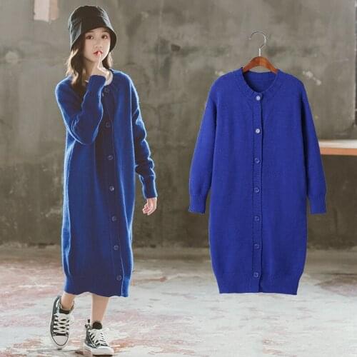 Girls sweater coat 2020 autumn and winter new big childrens sweater mid-length girls cardigan childrens sweater youth clothes