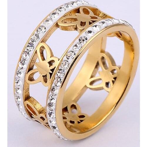 UFOORO Fashion Sivler/Gold Cute Butterfly White Clear CZ Ring For Women Wedding Engagement Filled Jewelry Birthday Ring Gifts