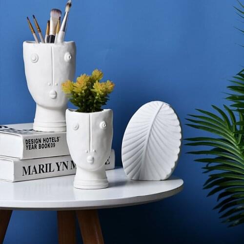 Home Decoration Vase Ceramic Flower Pot Room Decoration Face Sculpture Statue Pen Holder Living Room Flower Arrangement Art