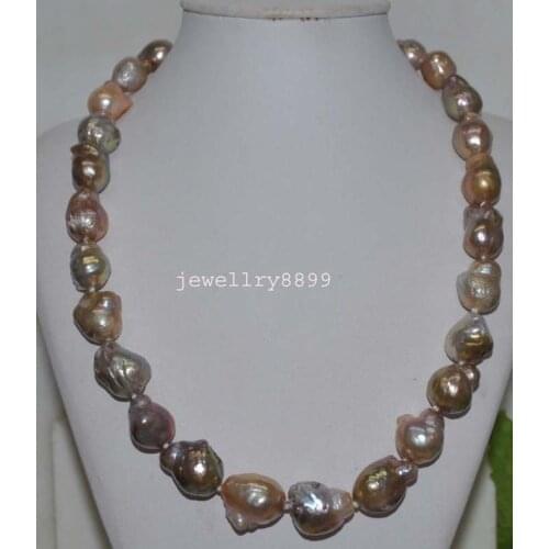 GORGEOUS! Natural Rainbow Multicolor 15*17mm Baroque Kasumi Pearl Necklace