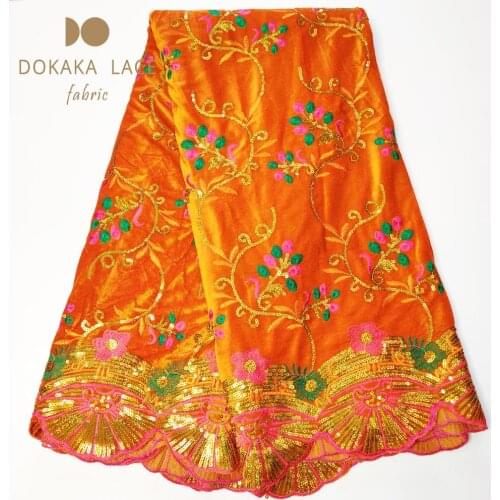 Bburnt Orange High Quality African Velvet Sequins Lace Fabrics Nigeria Sequined Embroidered Velvet Bride Gowns Winter Soft Laces