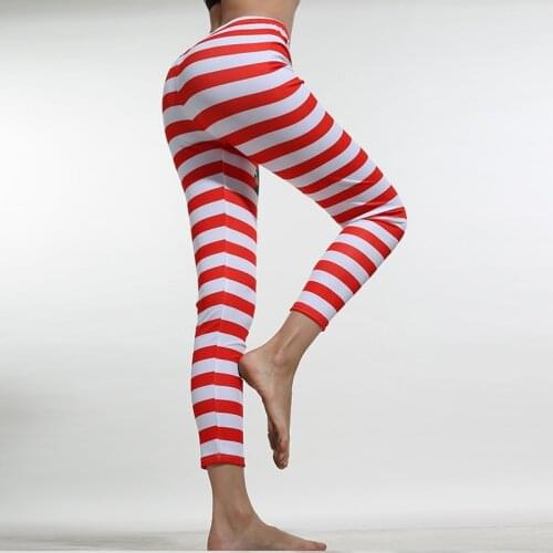 2020 Gym Long Yoga Pants Women Sports Trousers Skinny Jogger Fitness Red Tight Stripe Running Pants Girls Christmas Leggings
