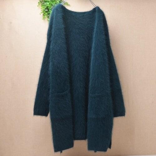 Female women winter thick warm hairy plush mink cashmere knitted long sleeves split loose long sweater cardigans jacket coat