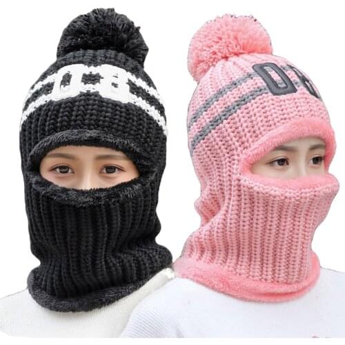 2019 Winter Velvet Hats Women Thick Riding Wool Beanies Hat Female Cute Earmuffs Warm Cap With Bib Knitted Windproof Hats
