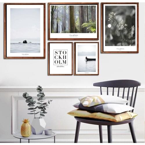 SVITY Forest Sea white And Black Landscape Wall Art Print Canvas Painting Nordic Posters Wall Pictures For Living Room FA721