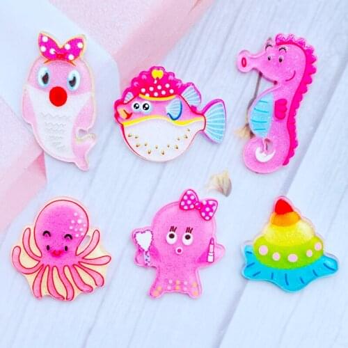 12 Cute Cartoon Shining Ocean Series Kawai Acrylic Flat Bottom Scrapbook DIY Crafts Telephone Book Decoration Accessories 084