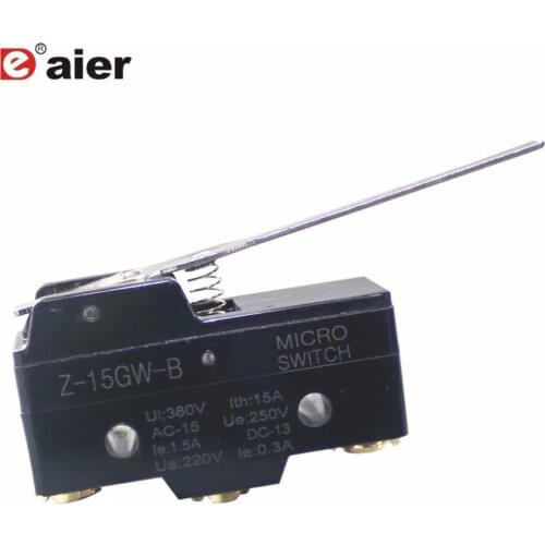 3Pcs Black Micro Switch Straight Long Hinge Lever Arms 15A 125VAC/250VAC 3 Pins 1NO 1NC Momentary Fuction Z-15GW-B