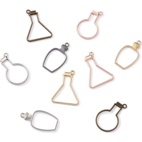 30Pcs/Set Rack Plating Alloy Bottle Open Back Bezel Pendants For DIY UV Epoxy Resin Pressed Flower Jewelry Making Findings