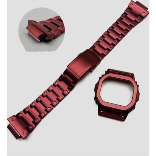316L Stainless Steel Red Color Watchbands and Bezel For DW5600 GM-W5610 GW5000 GW5600E Watch Strap and Cover With Tools Screws