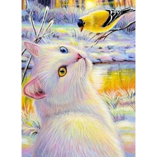 3D Diamond Embroidery Cat and birds picture of Rhinestones Mosaic 5D DIY Diamond Painting Full square /Round Decor crafts FG1212